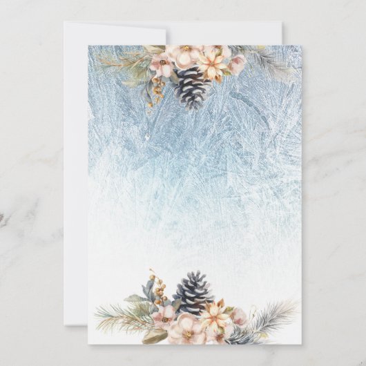 冬モダン霜フローラの最初の誕生日 招待状 (裏面)