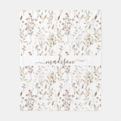 冬モノグラムの茶色の乾花と離れ フリースブランケット (正面)