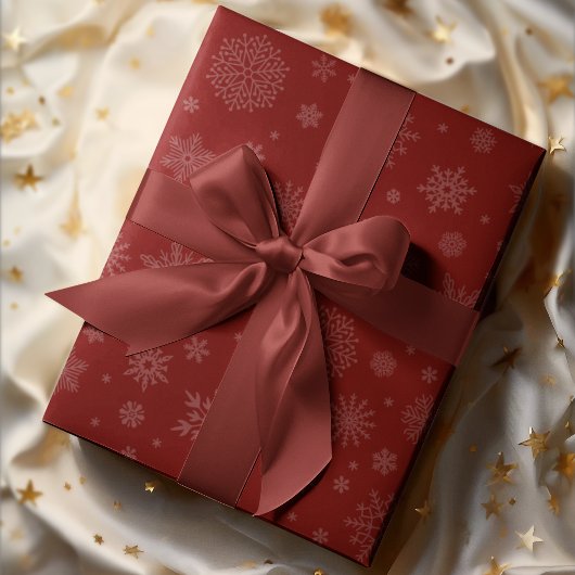 冬モノトーンの雪の結晶クリムゾンレッド ラッピングペーパー