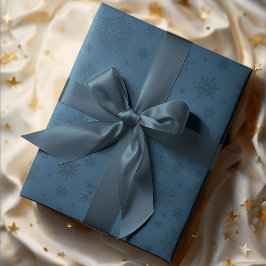 冬モノトーンの雪の結晶ネイビーブルー ラッピングペーパー
