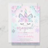 冬ユニコーン招待状冬ワンダーランドパーティー 招待状 (正面)