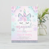 冬ユニコーン招待状冬ワンダーランドパーティー 招待状 (スタンド正面)
