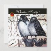 冬ラブバード白黒レッドジェムモノグラム 招待状 (正面)