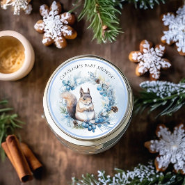 冬リス水色ベビーシャワー ラウンドシール