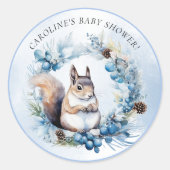 冬リス水色ベビーシャワー ラウンドシール (正面)