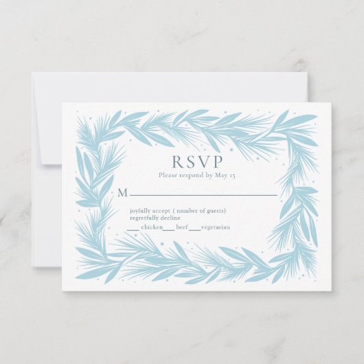 冬リースオンホワイトウェディングモダンRSVPカード 出欠カード (正面)