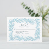 冬リースオンホワイトウェディングモダンRSVPカード 出欠カード (スタンド正面)