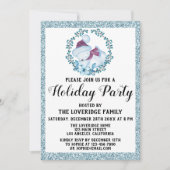 冬リースクリスマスホリデーパーティブルーグリッター 招待状 (正面)