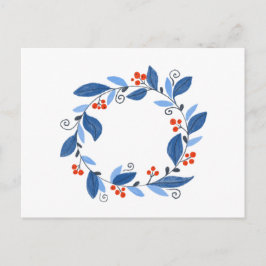 冬リース。青葉と赤い果実 ポストカード