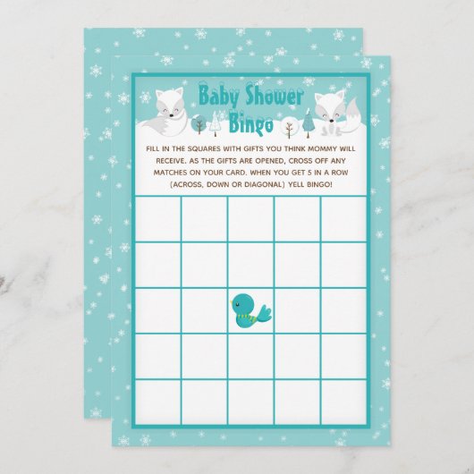 冬ワンダーランド北極キツネベビーシャワービンゴ 招待状 (正面/裏面)