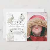 冬ワンダーランド北極動物ボーイ誕生日 招待状 (正面)