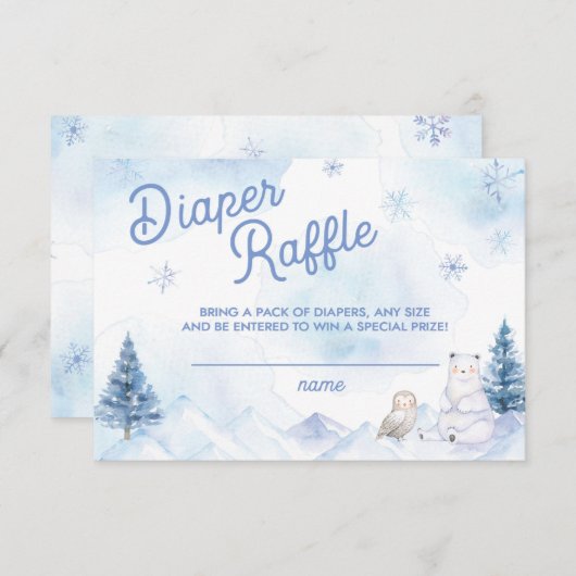 冬ワンダーランド赤ちゃんシャワーおむつラッフル 出欠カード (正面/裏面)