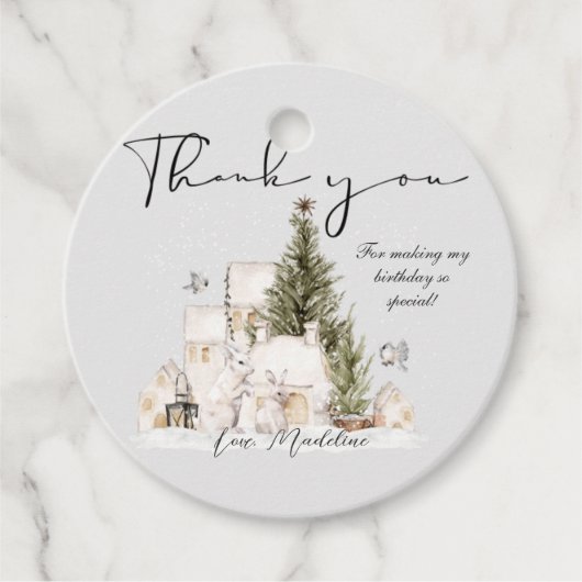 冬ワンダーランド赤ちゃんシャワーサークルありがとうラベル フェイバータグ (正面)