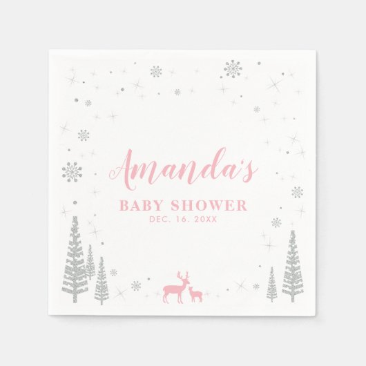 冬ワンダーランド雪の赤ちゃんシャワーペーパーナプキン スタンダードカクテルナプキン (正面)