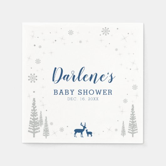 冬ワンダーランド雪の赤ちゃんシャワーペーパーナプキン スタンダードカクテルナプキン (正面)