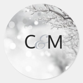冬ワンダーランド雪結婚イニシャルシール ラウンドシール