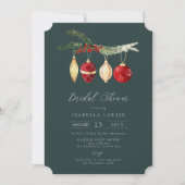 冬ヴィンテージ水彩オーナメントブライダルシャワー 招待状 (正面)