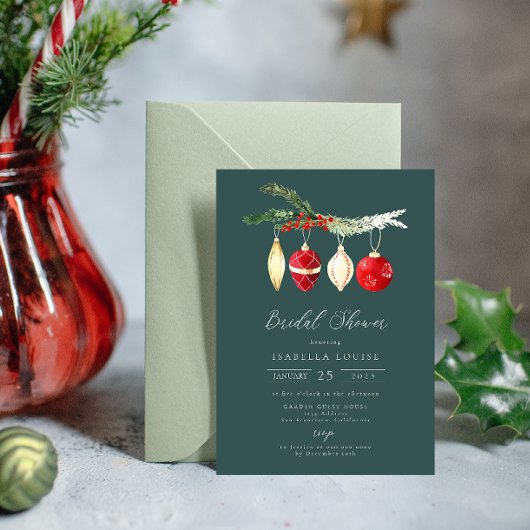 冬ヴィンテージ水彩オーナメントブライダルシャワー 招待状