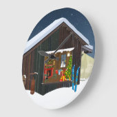 冬丸太小屋シーンウォールクロック ラージ壁時計 (傾斜)