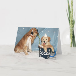 冬休みの熱いココアのおいしい金コップ シーズンカード