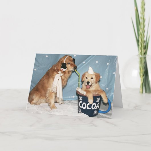 冬休みの熱いココアのおいしい金コップ シーズンカード (正面)