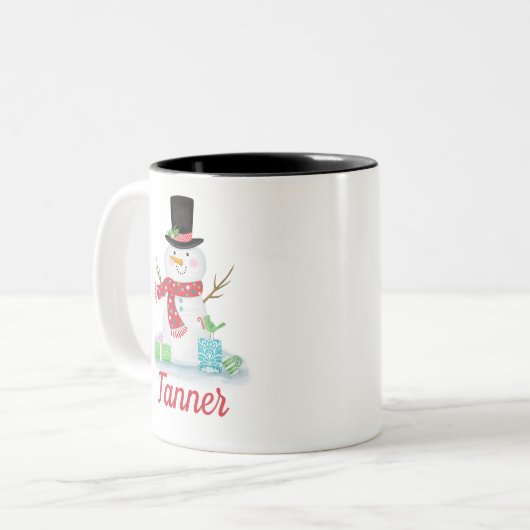 冬休みの雪だるまのマグ ツートーンマグカップ (正面左)