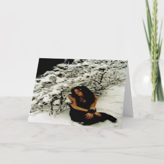 冬休みカード: "女の子が付いている雪木"の シーズンカード