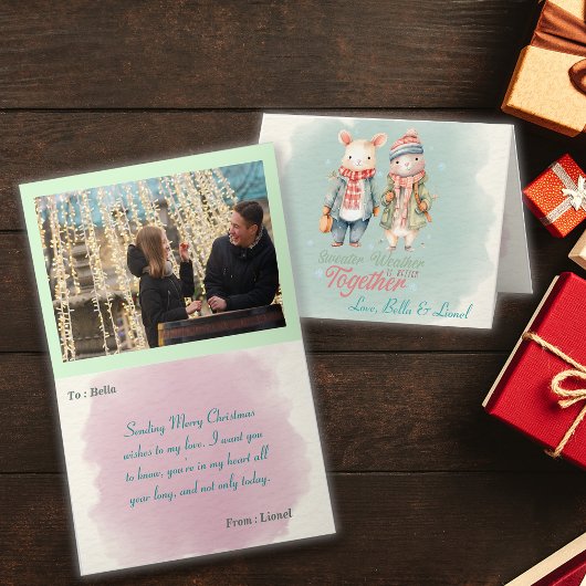 冬休みクリスマスカップル名前をカスタムする写真 シーズンカード