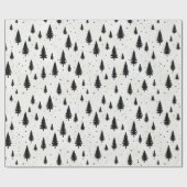 冬休みクリスマスツリー白黒 ラッピングペーパー (フラット)