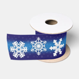 冬休みクリスマスホワイトの雪片 サテンリボン