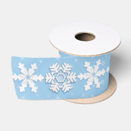 冬休みクリスマス白い雪片模様 サテンリボン