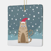 冬休みサンタ帽子ペット猫の雪のクリスマス セラミックオーナメント (左)