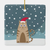 冬休みサンタ帽子ペット猫の雪のクリスマス セラミックオーナメント (裏面)