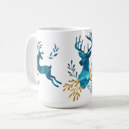 冬休み-水彩画のシカ コーヒーマグカップ