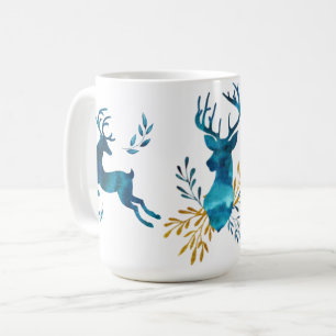 冬休み-水彩画のシカ コーヒーマグカップ