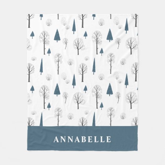 冬伝統的素朴林ブルークリスマス フリースブランケット (正面)