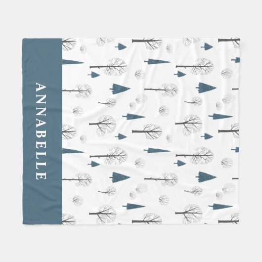 冬伝統的素朴林ブルークリスマス フリースブランケット (正面(横))