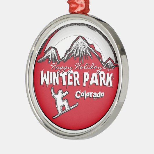 冬公園のコロラド州の赤いテーマのスノーボードのオーナメント メタルオーナメント (左)