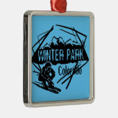 冬公園のコロラド州の青いテーマのスキーオーナメント メタルオーナメント (右)