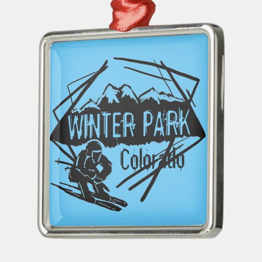 冬公園のコロラド州の青いテーマのスキーオーナメント メタルオーナメント (左)