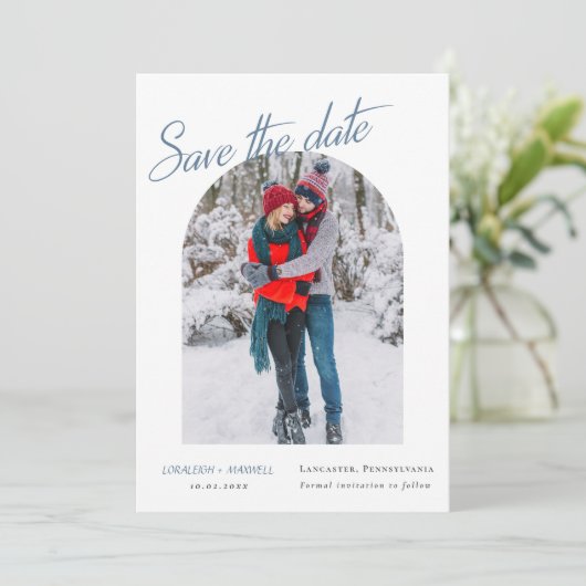 冬写真エレガントほこりっぽい青の書道 セーブザデート (スタンド正面)