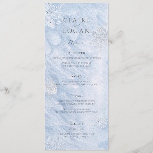 冬凍ってい銀の雪結婚片 メニュー (正面)