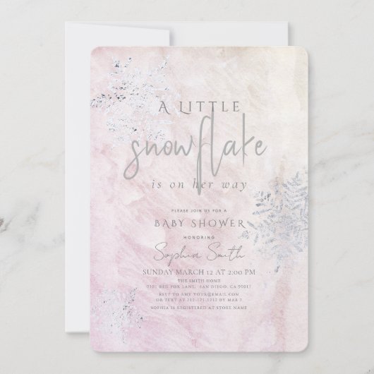 冬凍ってい銀スノーフレーク女の子ベビーシャワー 招待状 (正面)