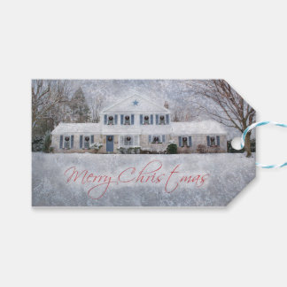 冬初期の雪カントリー素朴オープンハウス ギフトタグ