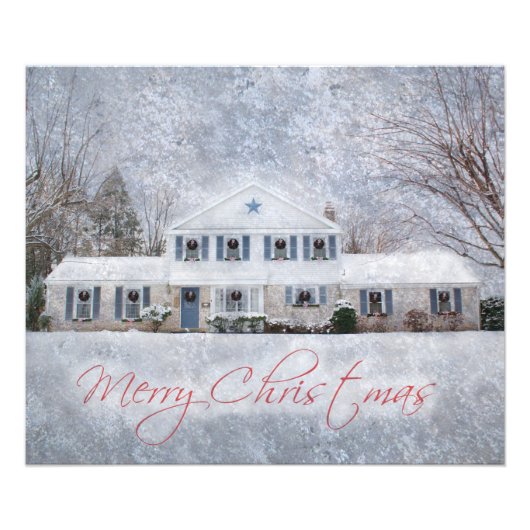 冬初期の雪カントリー素朴オープンハウス フォトプリント (正面)