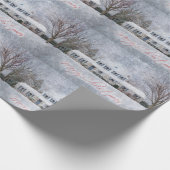 冬初期の雪カントリー素朴オープンハウス ラッピングペーパー (角)