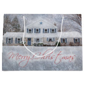 冬初期の雪カントリー素朴オープンハウス ラージペーパーバッグ (正面)