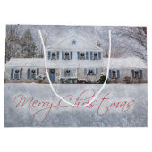 冬初期の雪カントリー素朴オープンハウス ラージペーパーバッグ (裏面)