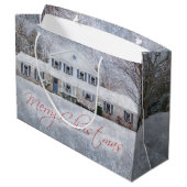 冬初期の雪カントリー素朴オープンハウス ラージペーパーバッグ (裏面アングル)