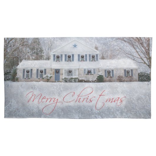 冬初期の雪カントリー素朴オープンハウス 枕カバー (正面左)